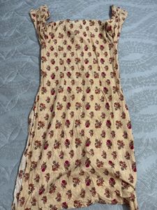 W- Beige Floral Print Kurta with Embellishment