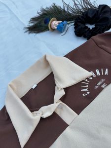 Brown &amp; Beige Color Block Polo Shirt