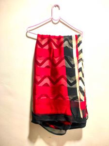 Beautiful Striped Saree With Red ♥️ Border