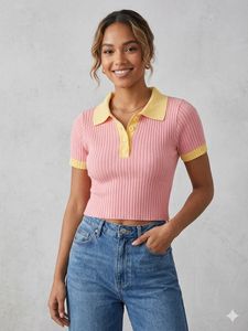 Pink & Yellow Cropped Polo Shirt