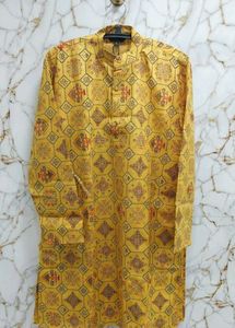 Men’s Yellow Printed Kurta Pajama Set