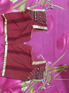 Dark Maroon Heavy Stone Saree With Stitched Blouse
