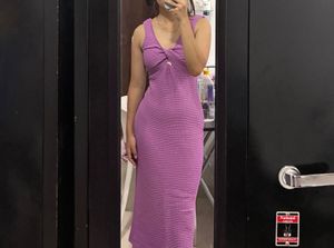 Purple Knitted Twist Front Dress