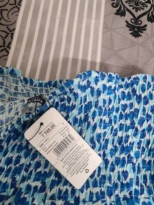 Blue Heart Print Smocked Tube Top