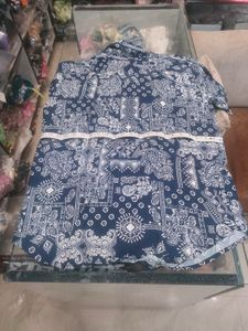 Patterned Navy Blue Shirt &amp; Short Set
