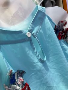 Blue Embellished Cold Shoulder Top