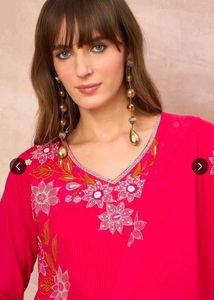 Vibrant Pink Floral Embroidered Kurta Set