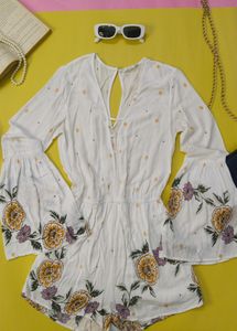 Floral Romper With Full Sleeves