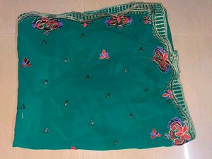 Elegant Teal Saree with Gold Border