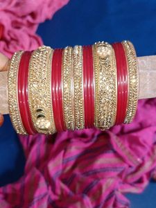 Red & Gold Embellished Bangles Set