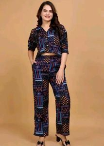 Boho Print Crop Top & Wide Leg Pants Set
