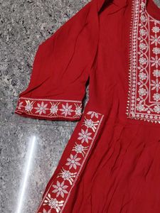Red Embroidered Nyra Cut Kurta Set