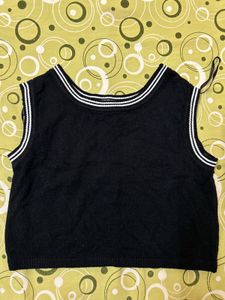 Sleeveless Black Top with Striped Neckline
