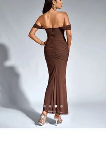 Elegant Brown Off-Shoulder Maxi Dress