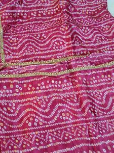 Beautiful Pink Bandhani  duppata with Gold  gotta