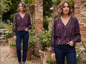 Floral Print V-Neck Button-Up Blouse
