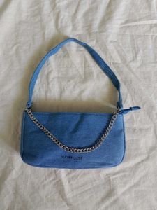 Blue Denim Shoulder Bag with Chain