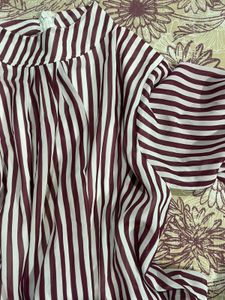 Maroon Striped Puff Sleeve Blouse