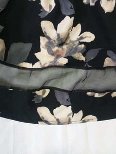Floral Print Midi Skirt with Mesh Detail