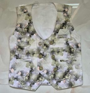 Elegant Navy Blue and printed green Formal Vest