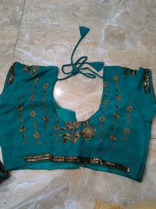 Teal Embroidered Saree with Blouse