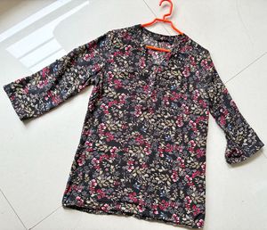 Black Floral Print A-Line Top