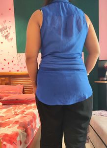 Blue Sleeveless Collared Shirt