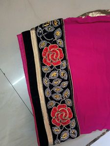 Vibrant Pink Saree with Embellished Border