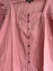 Cute Pink Puff Sleeve Square Neck Top