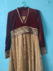 Elegant Maroon and Gold Gown