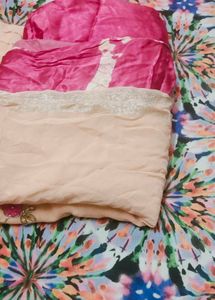 gota patti Peach Embroidered Silk Sare