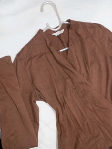 Brown Wrap Long Sleeve Top