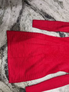 Chic Red Faux Fur Trimmed Sweater Dress