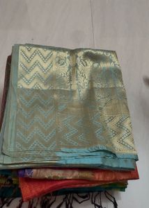 Elegant Teal Silk Saree with Gold Border