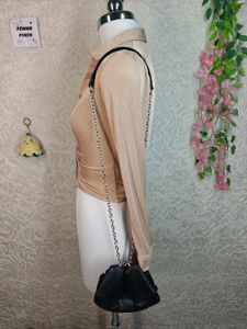 Ruched Button-Up Long Sleeve Top