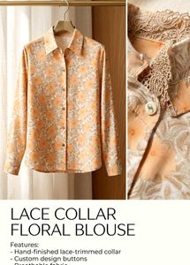 Elegant Lace Collar Floral Shirt