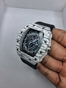 Skeleton Automatic Watch with White Band