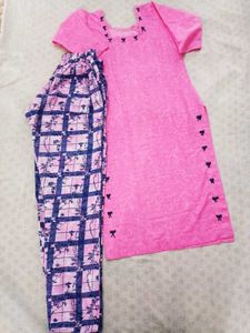 Pink Kurta Set with Printed Pants