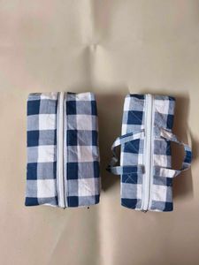 Set of 2 Blue & White Gingham Pouches