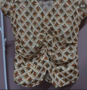 Sparkly Ruched V-Neck Top