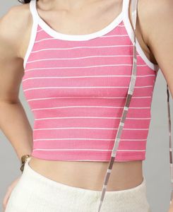 Pink Striped Cropped Tank Top