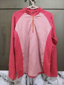 Pink & White Striped Quarter Zip Pullover