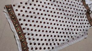 Elegant White Saree with Brown Motifs