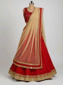 Net Lehenga Choli With Dupatta Set❤️(Red &amp; Golden)