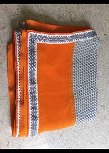 Elegant Printed Saree with Orange Border