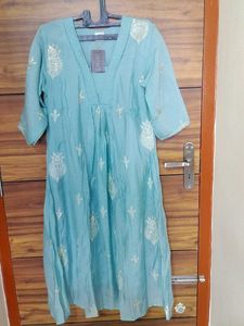 Sky Blue Chanderi Silk Kurta Set with Cutwork Dupa