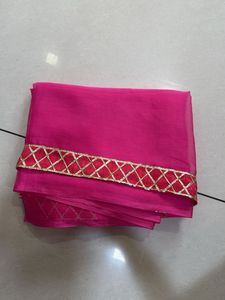 Vibrant Pink Saree with Gold Border