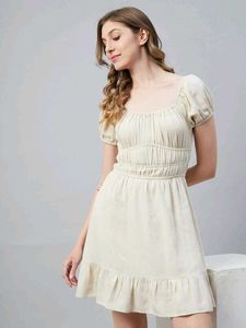 1339. Chic Linen Blend Puff Sleeve Dress