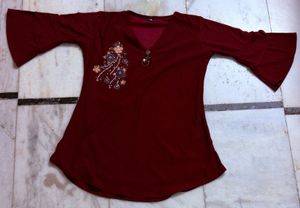 Maroon  embellished Women top