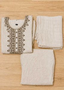 Off White Embroidered 3-Piece Suit Set